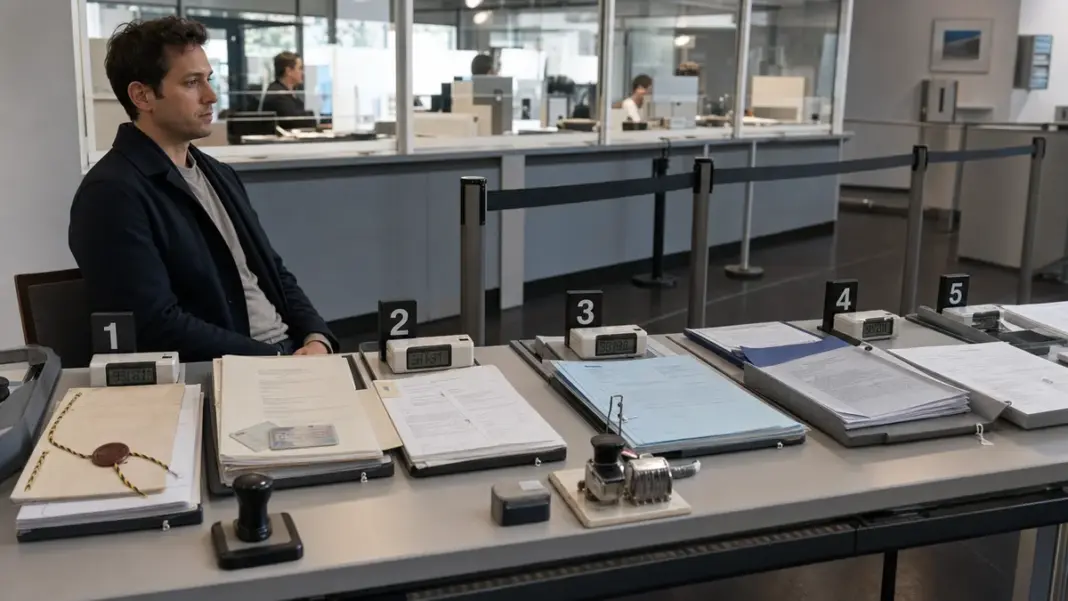 Redaktionelle Szene zur 24-Stunden-Gründung in Deutschland mit Unterlagen und Prozessstationen