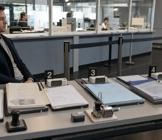 Redaktionelle Szene zur 24-Stunden-Gründung in Deutschland mit Unterlagen und Prozessstationen