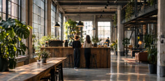 Gemeinschaftsetage in einem Berliner Fabrikloft mit Kaffeebar