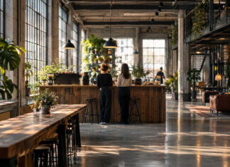 Gemeinschaftsetage in einem Berliner Fabrikloft mit Kaffeebar