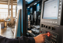 Die Trends der Digitalisierung 2021 Hand an CNC-Fräsmaschine in heller Werkstatt mit Tageslicht
