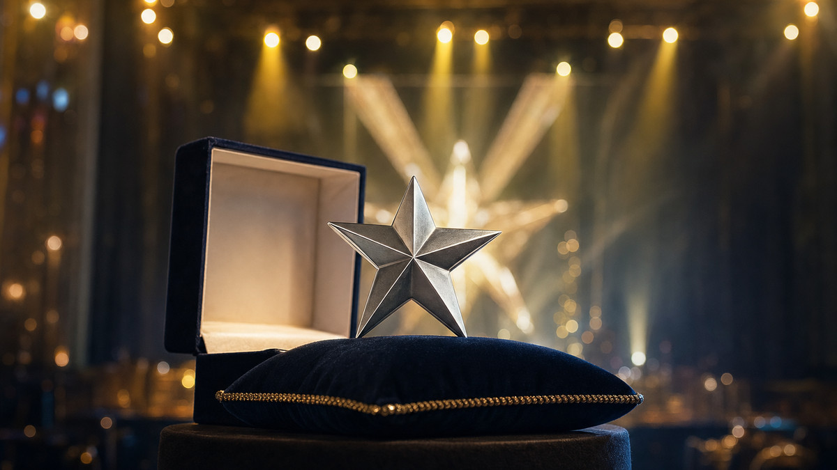 Startup News KW 35/22 | Verleihung des 20. Deutschen Gründerpreises in Berlin Silberner Preisstern auf Samtkissen in festlich beleuchteter Eventlocation