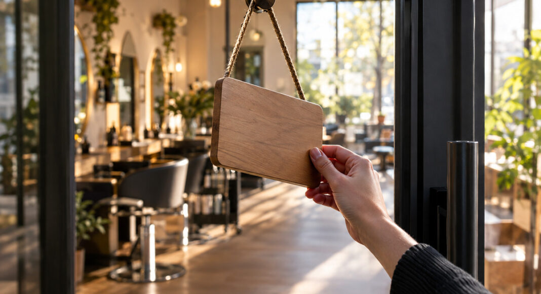 Türschild eines neuen Salons