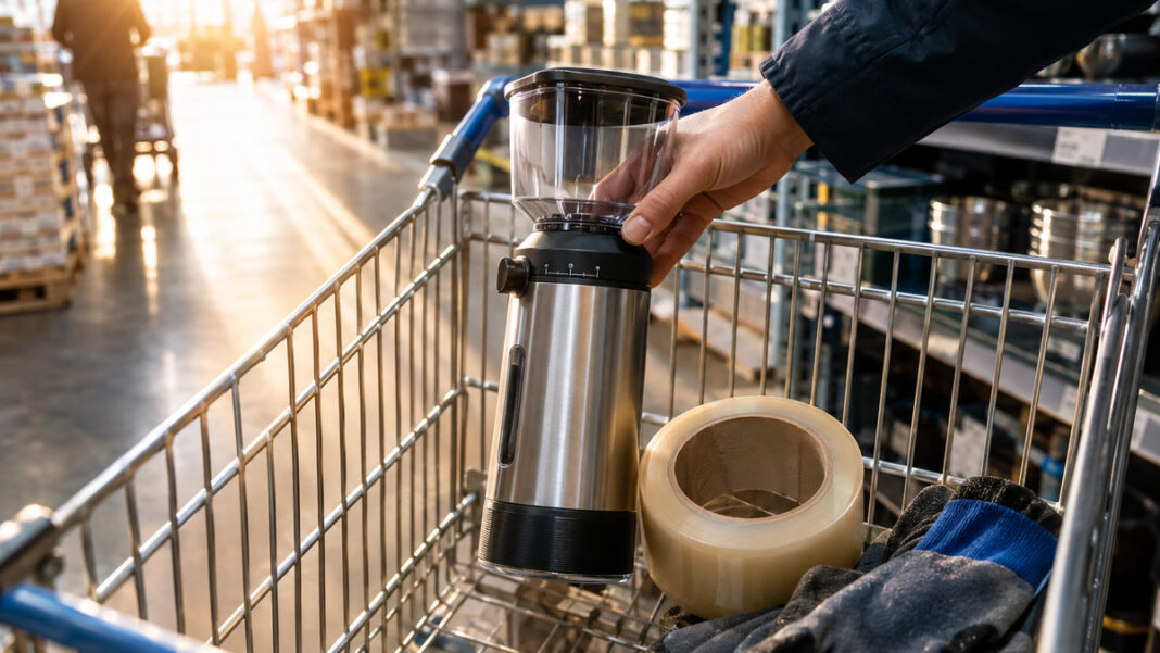 Einkauf im Großhandel Einkauf von Kaffeemühle, Packband und Handschuhen im Großhandel