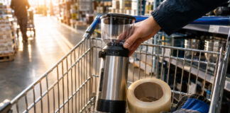 Einkauf von Kaffeemühle, Packband und Handschuhen im Großhandel