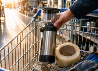 Einkauf von Kaffeemühle, Packband und Handschuhen im Großhandel