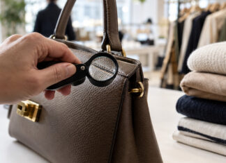 Vite EnVogue heißt jetzt Buddy & Selly: was aus dem Hamburger Second-Hand-Shop wurde Designerhandtasche wird mit einer Lupe auf Echtheit geprueft