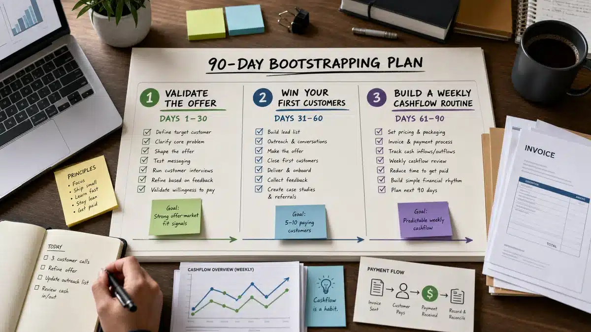 90-tage-bootstrapping-plan 90-Tage Plan für Bootstrapping mit Angebot, Kunden und Cashflow Routine