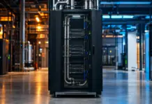 AI Factories für Startups 2026: So nutzt du EU-Rechenleistung statt nur Cloud-Credits Zentraler Hochleistungsrechner in einem modernen Rechenzentrum mit Kühlleitungen.