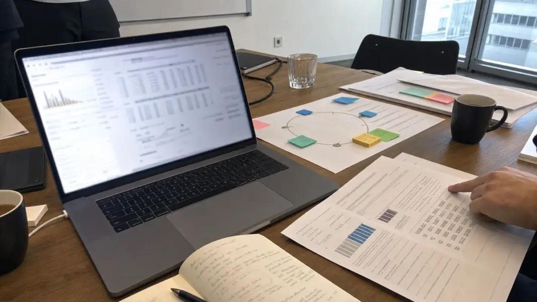 Deutschlandfonds-Scale-up-Direct Unterlagen und Finanzierungsplan für eine vorbereitete Scale-up-Direct-Wachstumsrunde auf einem Startup-Schreibtisch.