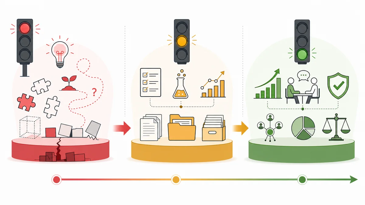 Fundraising-Readiness-Matrix Ampelmatrix zeigt drei Reifegrade für die Vorbereitung einer Wachstumsfinanzierung.