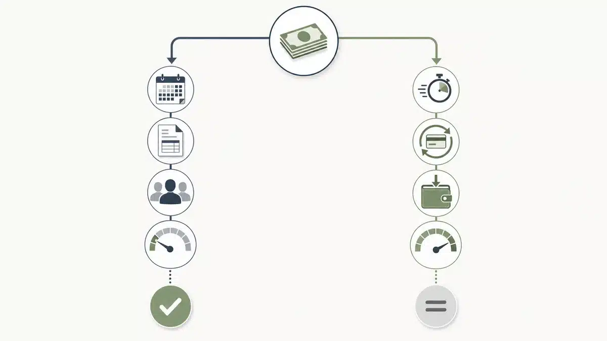 Entscheidungsdiagramm zu Zahlungszielen, hohen Rechnungen und Liquiditätsreserven.