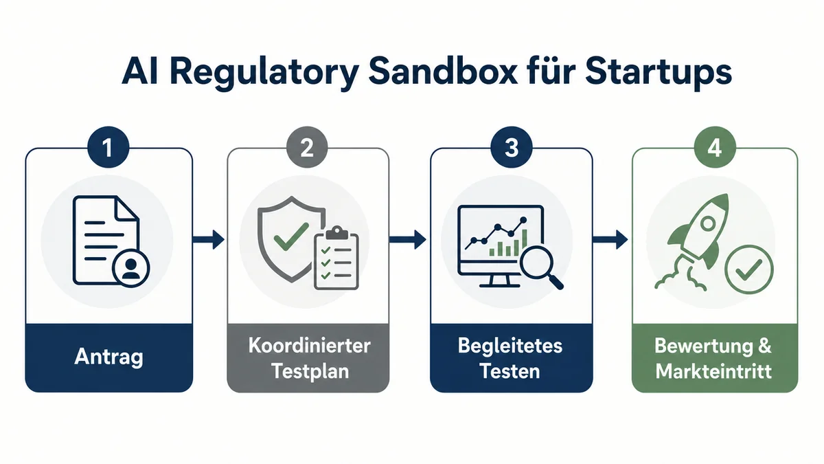 KI-Reallabor-Ablauf Ablaufdiagramm eines KI-Reallabors von Bewerbung bis Markteintrittsvorbereitung.