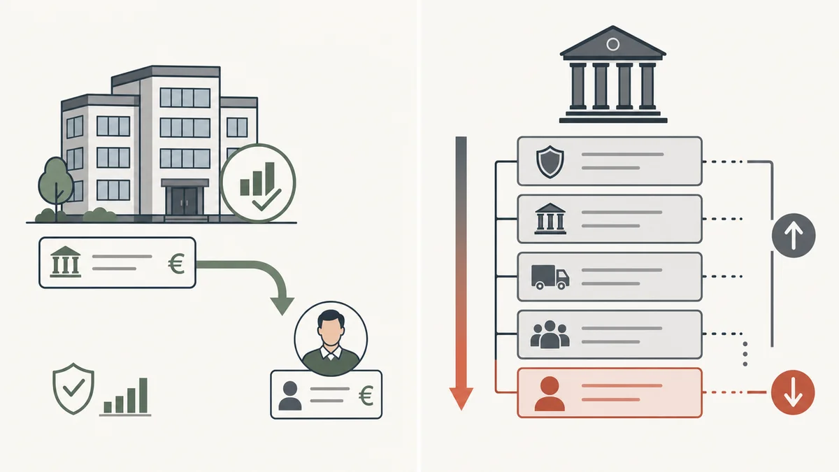 Grafik zeigt Rückzahlung und Nachrang eines Gesellschafterdarlehens im Insolvenzfall.