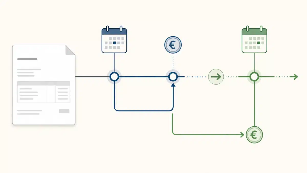 Infografik zeigt Umsatzsteuerzeitpunkt bei Rechnung und späterem Zahlungseingang.