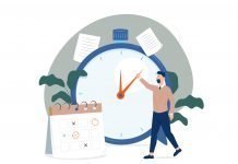 Darstellung von Zeitmanagement durch eine Uhr und einen Kalender