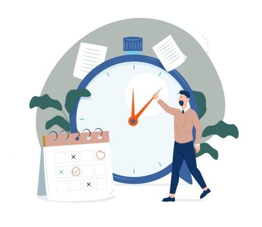 Darstellung von Zeitmanagement durch eine Uhr und einen Kalender