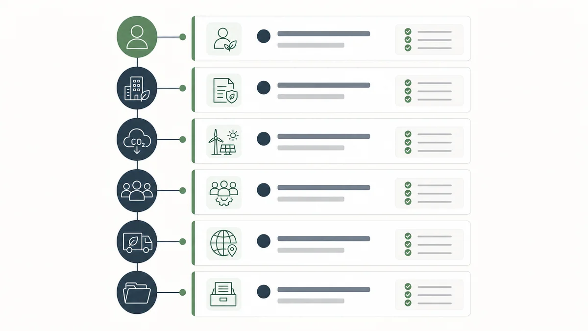 Checklisten-Grafik mit sechs Bausteinen eines schlanken VSME-Datenpakets.