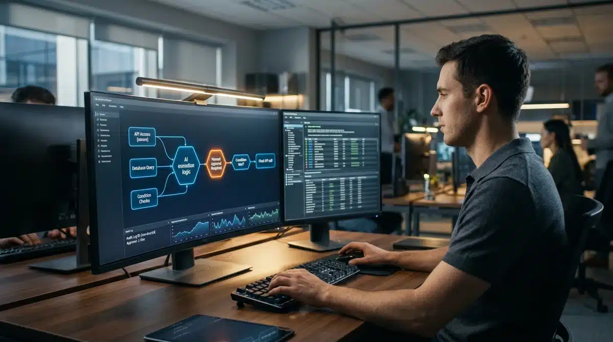 AI-Agent-Workflow mit Tool-Zugriff, menschlicher Freigabe und Logging