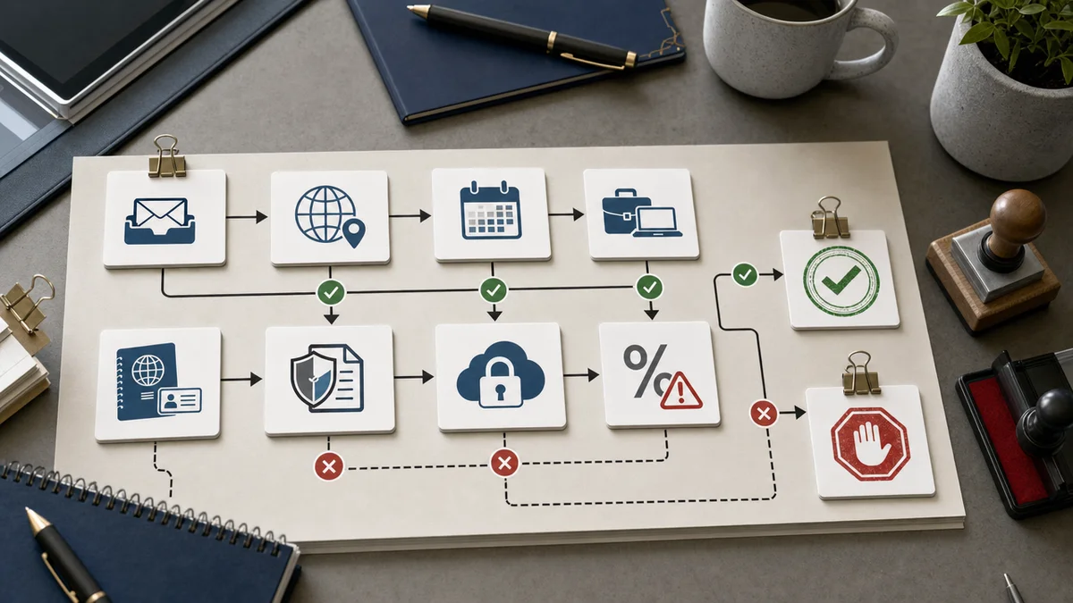 Prozessgrafik zur Arbeitgeber Checkliste für Homeoffice im Ausland und Freigabeprüfung