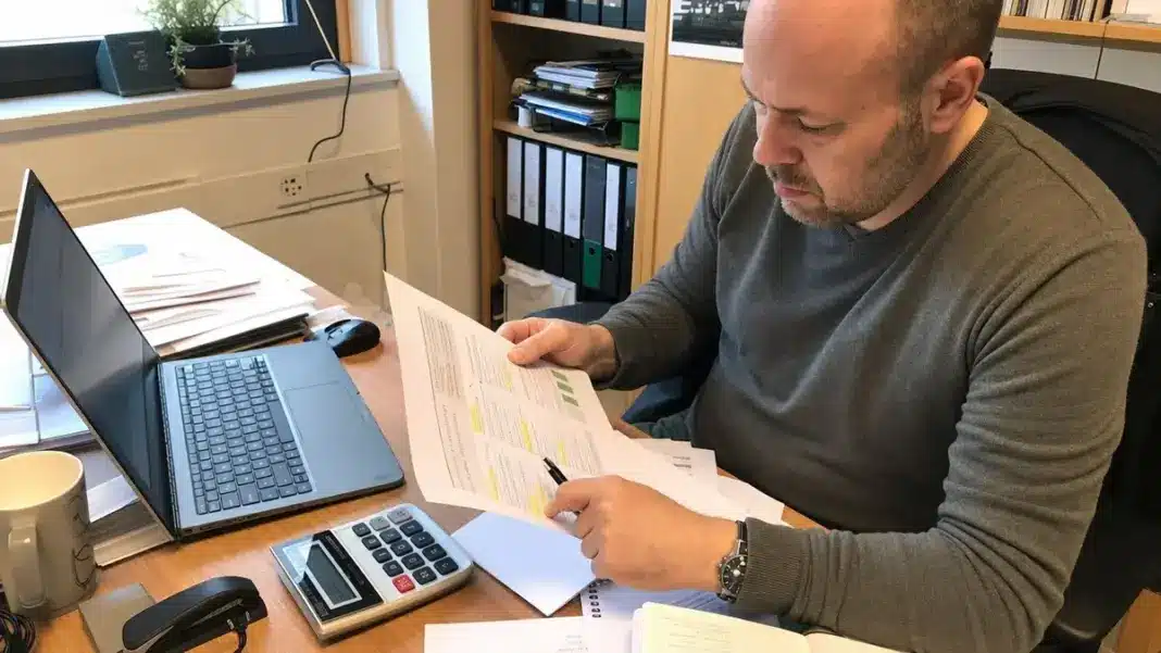 bafa-foerderung-vorbereiten Unternehmer prüft Unterlagen zur BAFA Unternehmensberatung Förderung am Schreibtisch