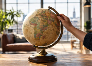 5. Deutscher Startup Monitor: Mehr Internationalisierung und mehr Kooperation Hand dreht einen alten Globus in einem hellen Loft
