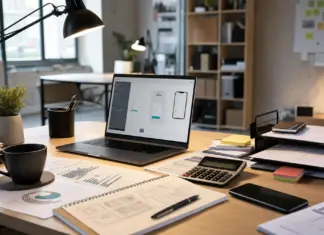 Schlanker Startup-Arbeitsplatz mit Finanzplanung für ein Bootstrapping Startup