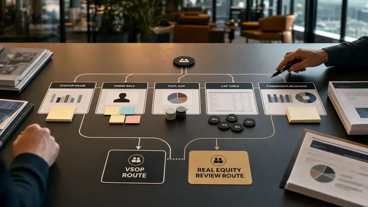 cap-table-entscheidung Strategische Übersicht zu Pool, Cap Table und Mitarbeiterbeteiligung