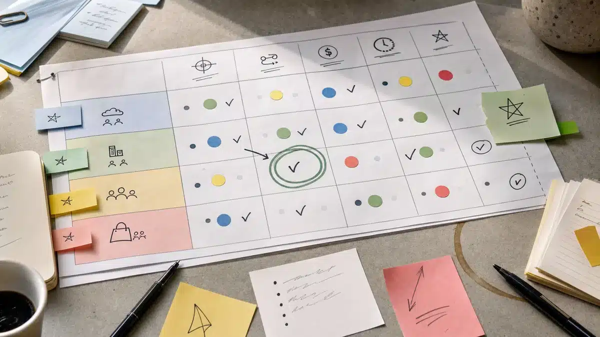 crm-entscheidungsmatrix Entscheidungsmatrix zeigt passende CRM-Tendenzen für verschiedene Startup-Typen