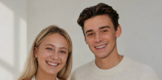 Die Cropsta-Gruender Charlotte Lieben und Mike Leon Lichtenberg stehen laechelnd nebeneinander vor einer hellen Wand