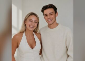 Die Cropsta-Gruender Charlotte Lieben und Mike Leon Lichtenberg stehen laechelnd nebeneinander vor einer hellen Wand