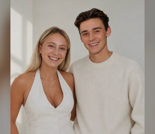 Die Cropsta-Gruender Charlotte Lieben und Mike Leon Lichtenberg stehen laechelnd nebeneinander vor einer hellen Wand