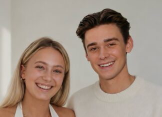 Die Cropsta-Gründer Charlotte Lieben und Mike Leon Lichtenberg lächeln vor einer hellen Wand