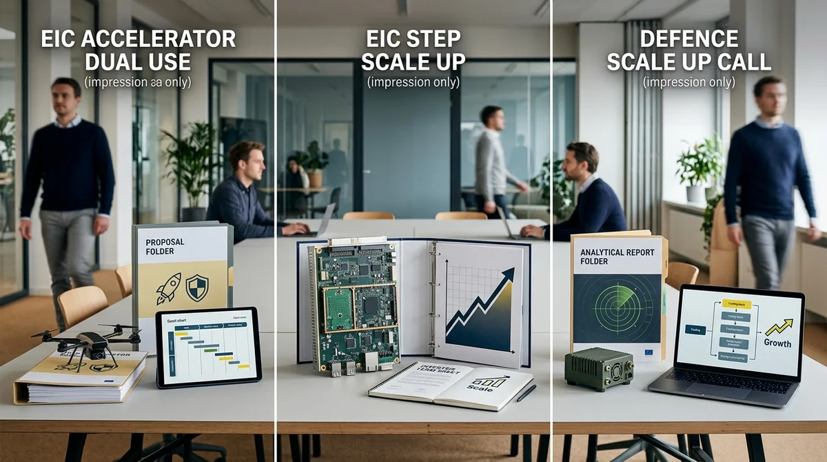 eic-funding-paths-comparison Vergleich der EIC-Förderpfade mit drei strukturierten Spalten und Finanzierungssymbolen