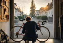 Einstiegsgeld Selbstständigkeit 2026: So klappt der Start aus dem Grundsicherungsgeld Gründer schraubt in seiner Garagenwerkstatt an einem Rennrad