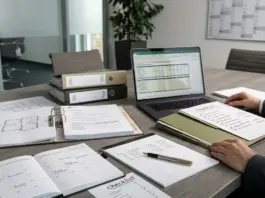 Unterlagen und Laptop zur Vorbereitung auf Einstiegsgeld Selbstständigkeit beim Jobcenter