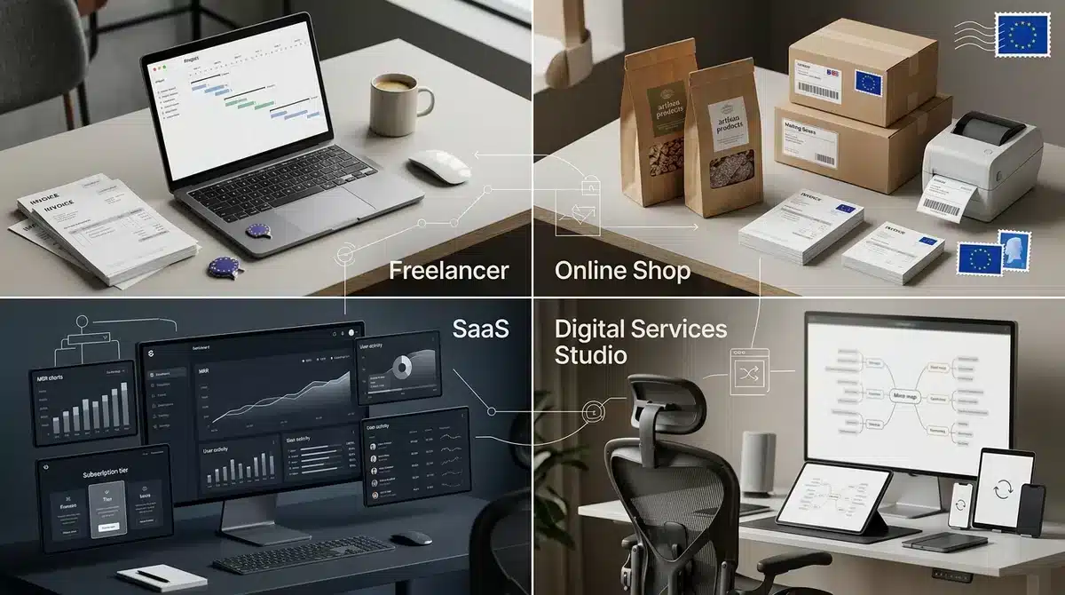 eu-ku-praxisbeispiele Entscheidungsübersicht zur EU-Kleinunternehmerregelung für Freelancer, Shop, SaaS und Dienstleistungen