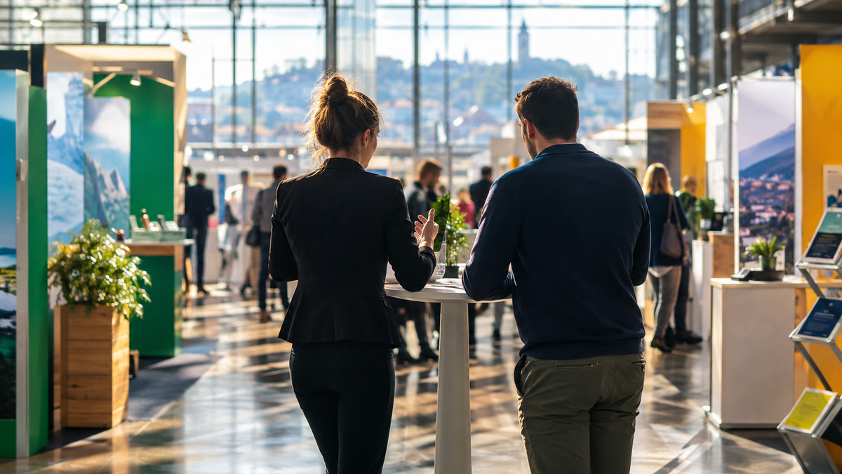 Gründermesse Graz 2027: Messehalle in Graz mit Infoständen für Gründer