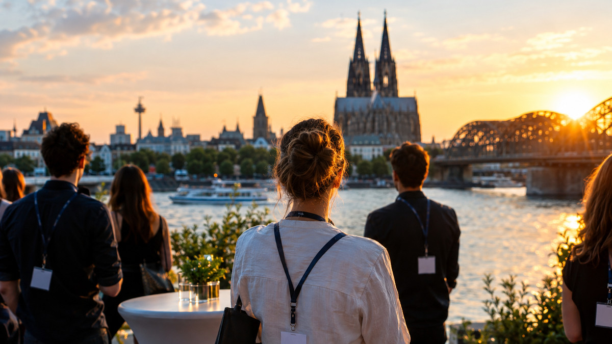 Gründertag Köln 2027: Kölner Rheinufer im Sommer mit Blick auf den Dom