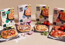 Höhle der Löwen gestern (DHDL): Kölsche Koks, Missoir und Fryzza Vier Packungen Fryzza Airfryer-Pizza mit gebackenen Pizzen in den Sorten Veggie, Thunfisch, Margherita und Salami auf Schieferplatten