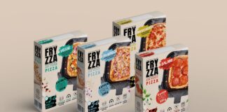 Vier Packungen Fryzza Airfryer-Pizza in den Sorten Veggie, Thunfisch, Margherita und Salami