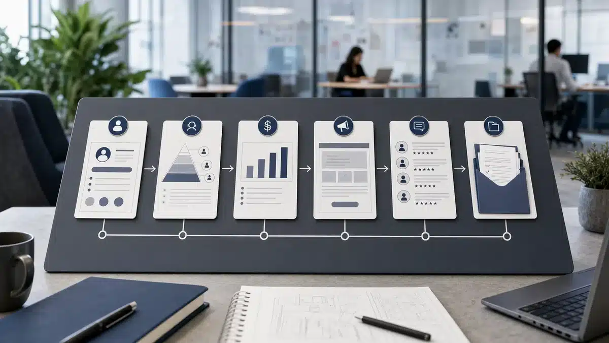 Visuelle Prozessübersicht von Rollenprofil bis Dokumentation im Startup-Recruiting