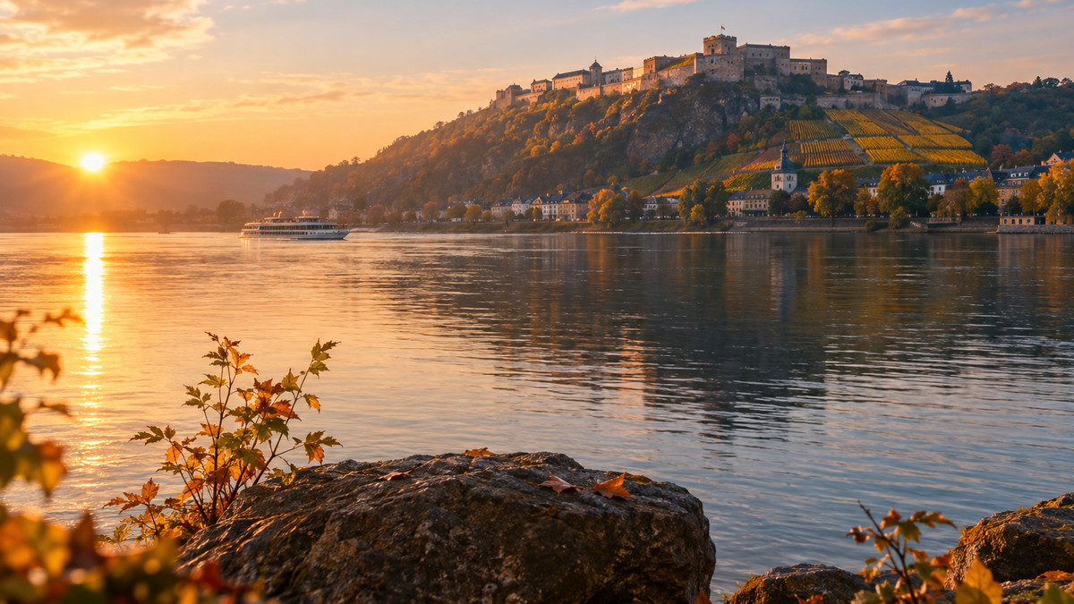 Rheinufer bei Vallendar im Morgenlicht, Veranstaltungsort der IdeaLab 2026