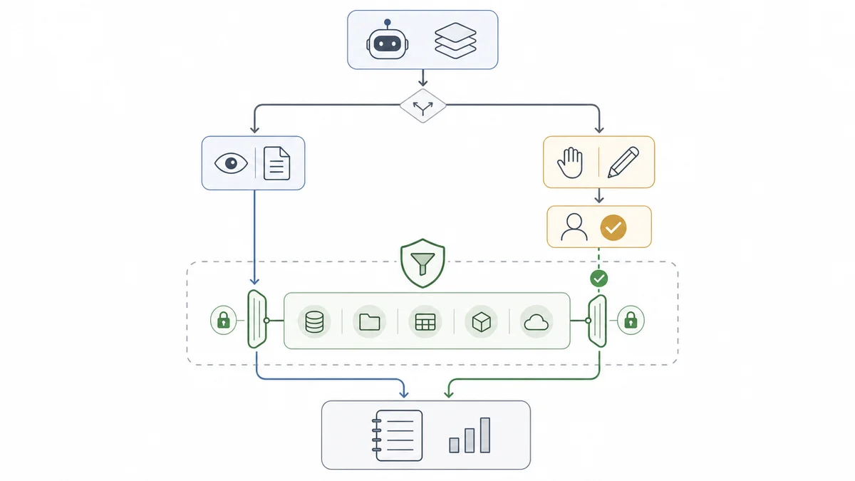 Diagramm zu read-only Zugriff, Freigaben, Logging und minimalen Rechten.