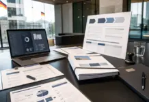 Öffentliche Aufträge Startups 2026: So nutzt ihr die neue 50.000-Euro-Chance realistisch Startup-Unterlagen und Laptop in modernem Behördenkontext für öffentliche Aufträge 2026