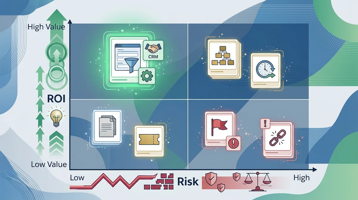 Abstrakte Priorisierungsmatrix für Startup-Automatisierung mit ROI- und Risikoachsen