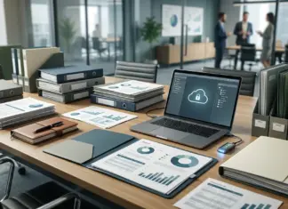 Strukturierter Startup Datenraum mit Verträgen, Finanzunterlagen und Due-Diligence-Dokumenten