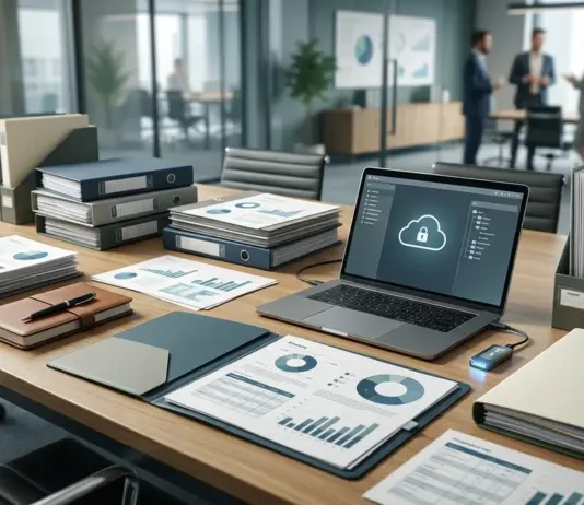 Strukturierter Startup Datenraum mit Verträgen, Finanzunterlagen und Due-Diligence-Dokumenten