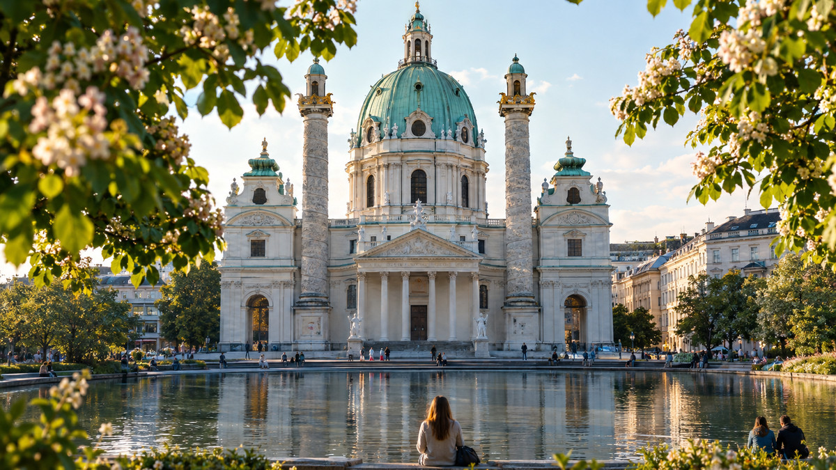 Karlskirche in Wien im Frühling, Sinnbild für ViennaUP 2027