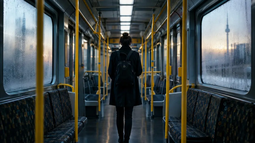 Ein leerer U-Bahn-Wagen am frühen Morgen mit beschlagenen Scheiben